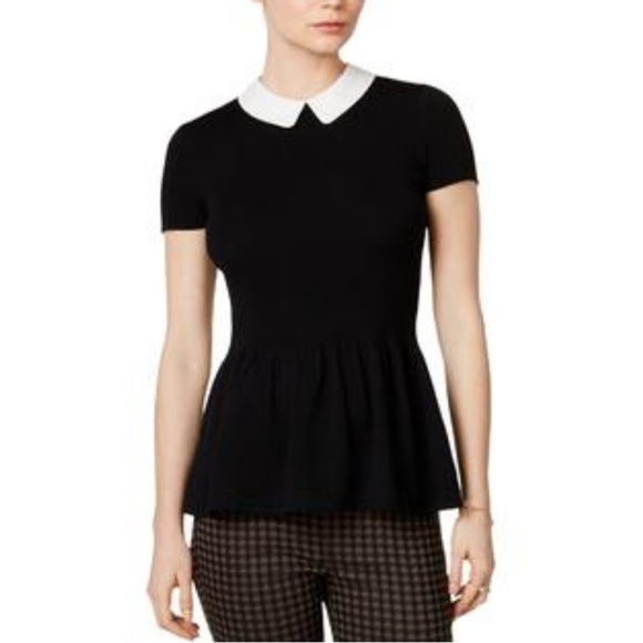 ANTHROPOLOGIE Maison Jules Peter Pan Collar SWEATER LARGE Short Sleeve NWOT - Picture 1 of 7